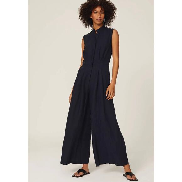 Mossi Pants - Mossi Linen Half Button Up Wide Leg Jumpsuit Size EU 34